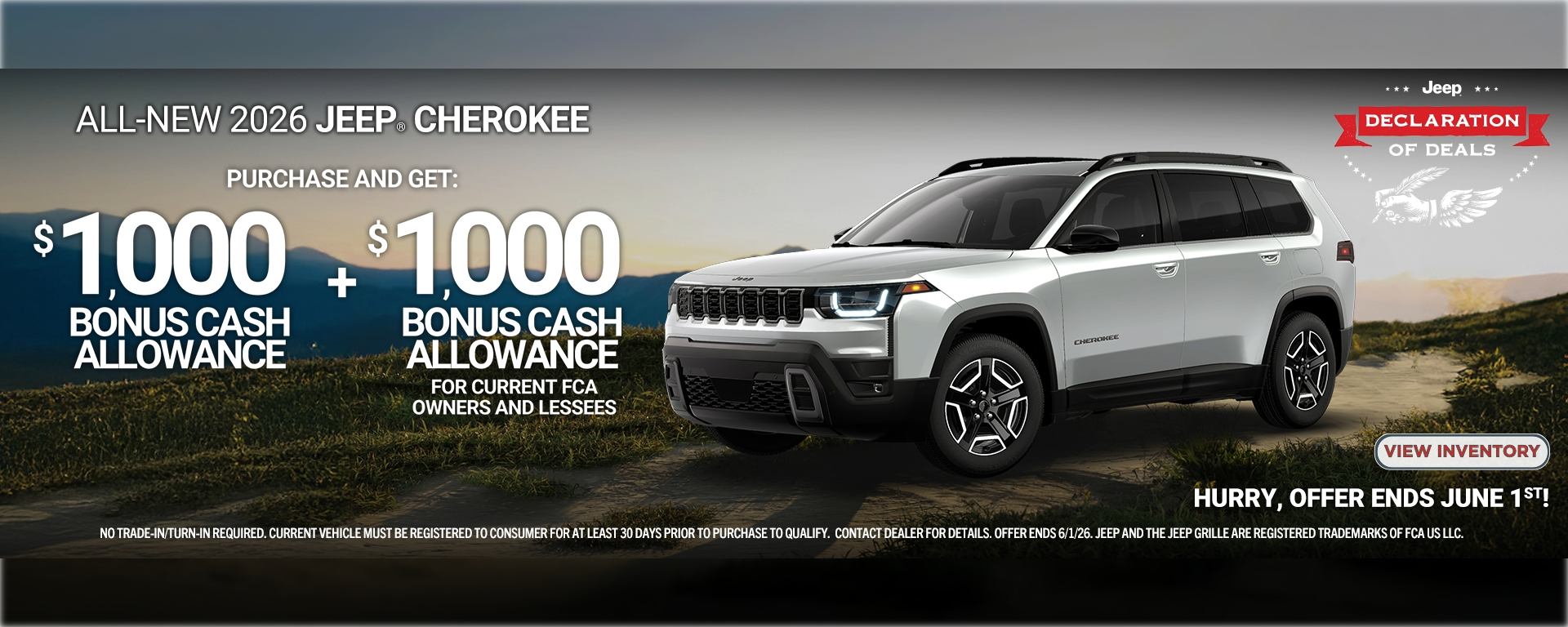 Special offer on    Get up to $2000 off a 2026 Jeep Cherokee